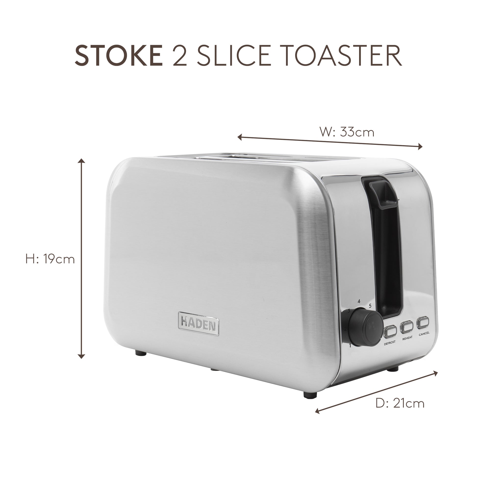 Haden Stoke Brushed Steel 2 Slice Toaster Toasters Haden