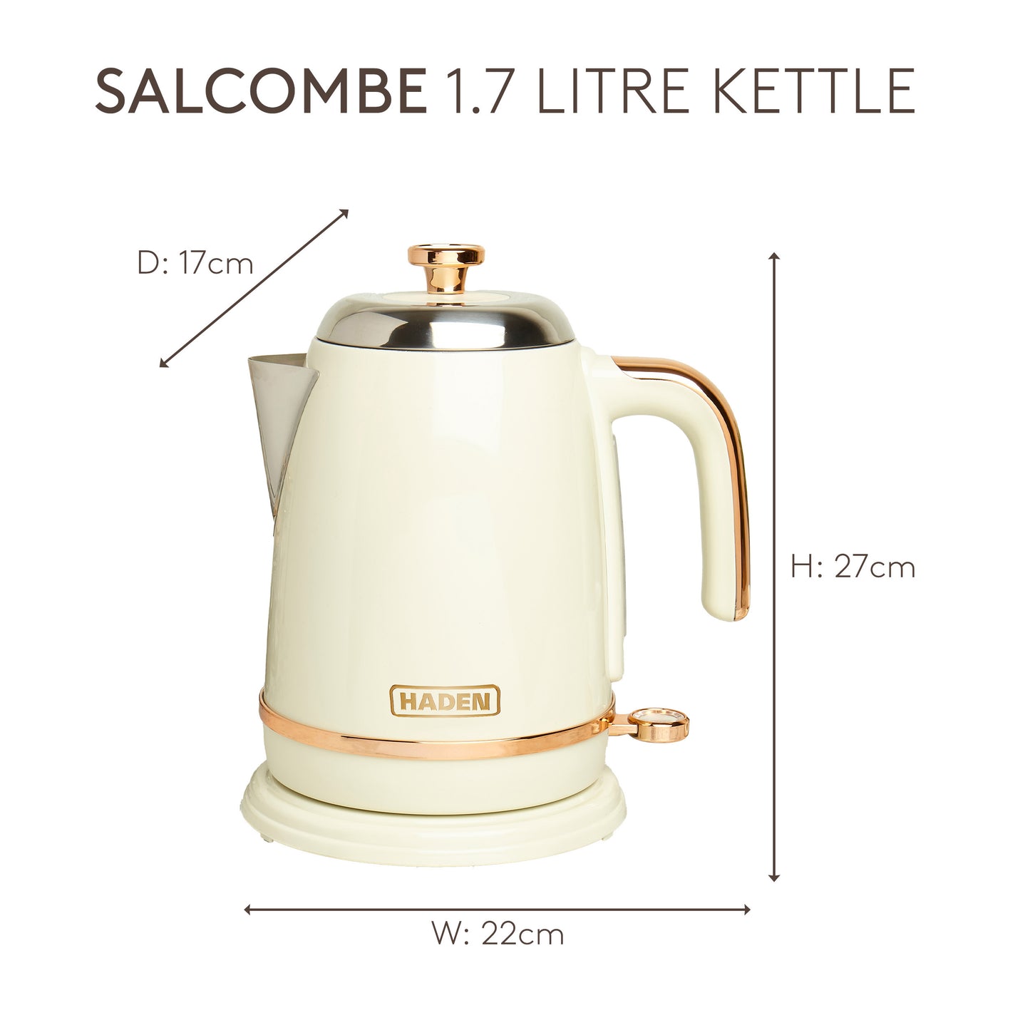 Haden Salcombe Cream and Copper Kettle Electric Kettles Haden