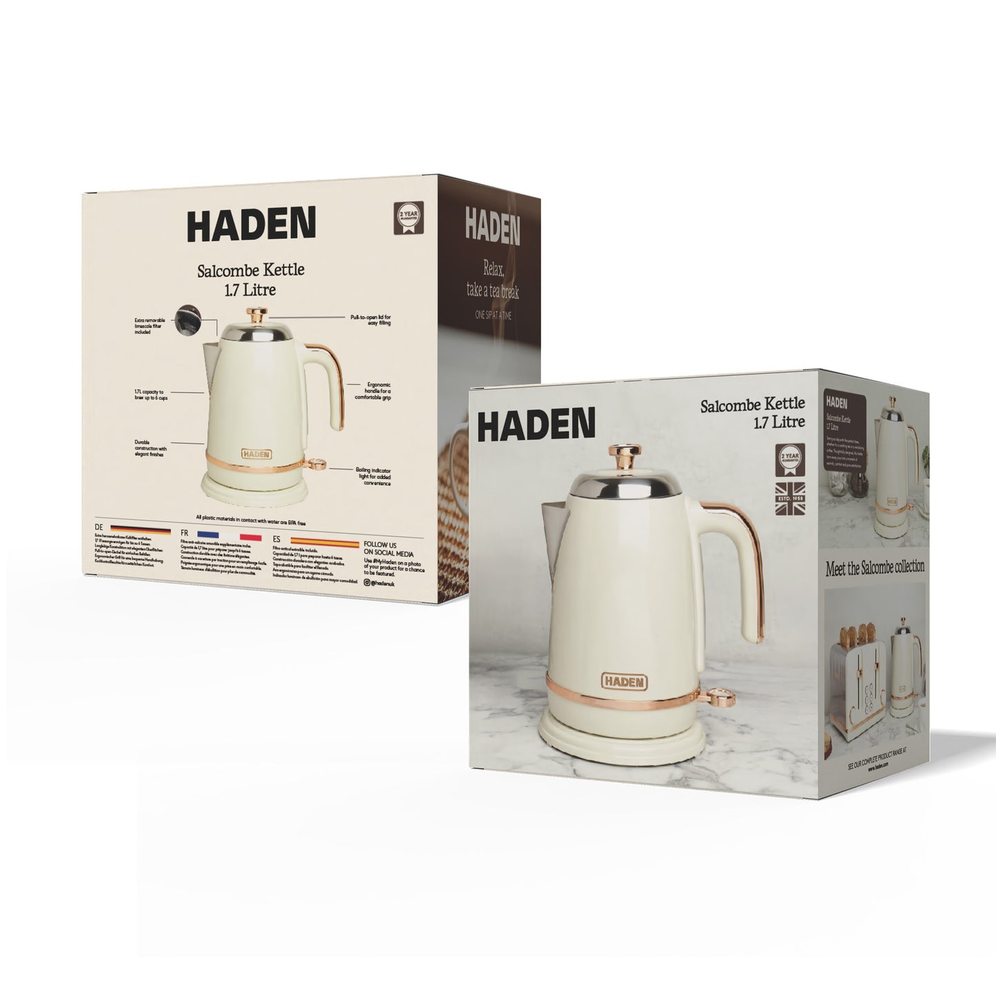 Haden Salcombe Cream and Copper Kettle Electric Kettles Haden