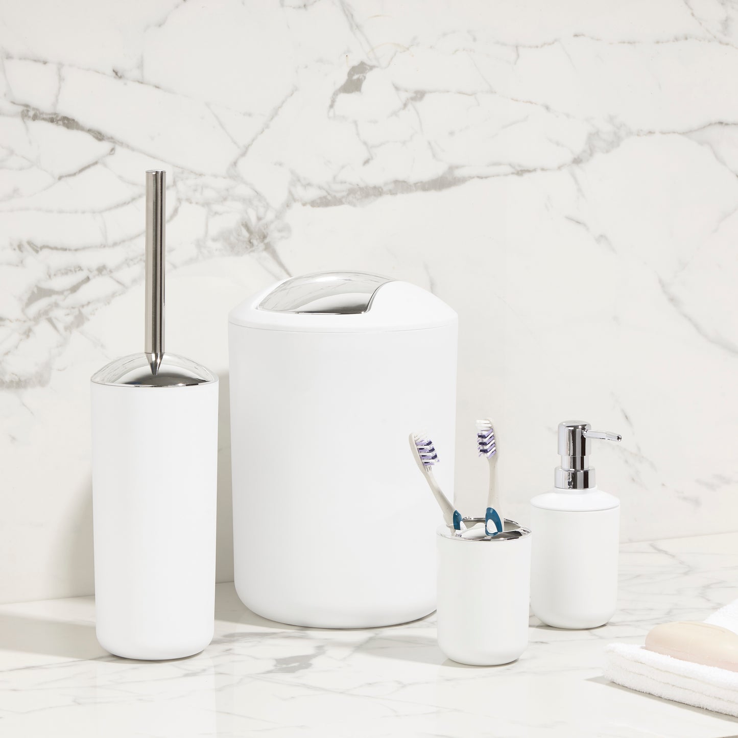 Essentials White Bathroom Accessory Set Bathroom Sabichi Homewares Ltd
