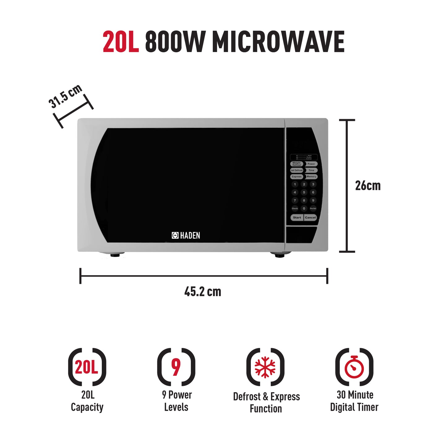 Haden 20L 800W Silver Microwave
