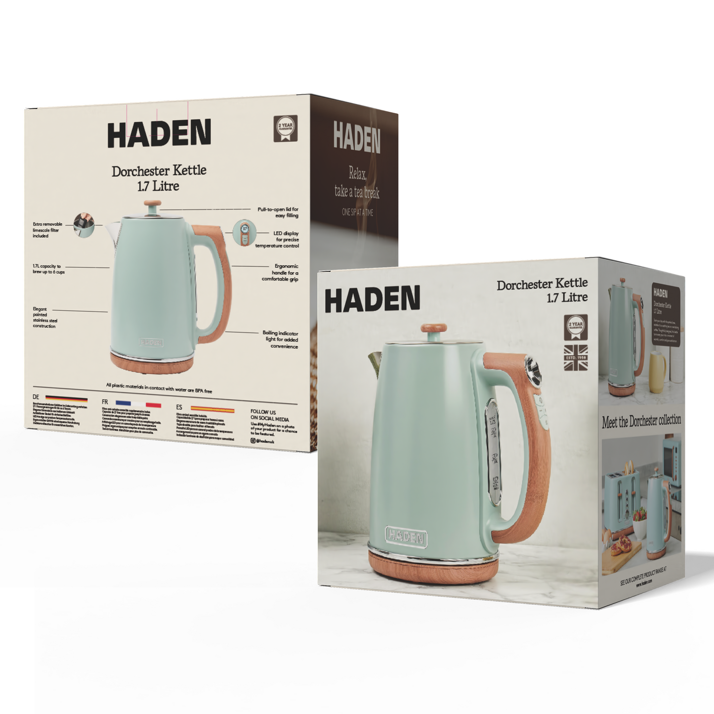 Haden Dorchester Sage Green Digital Variable Temperature Kettle Electric Kettles Haden