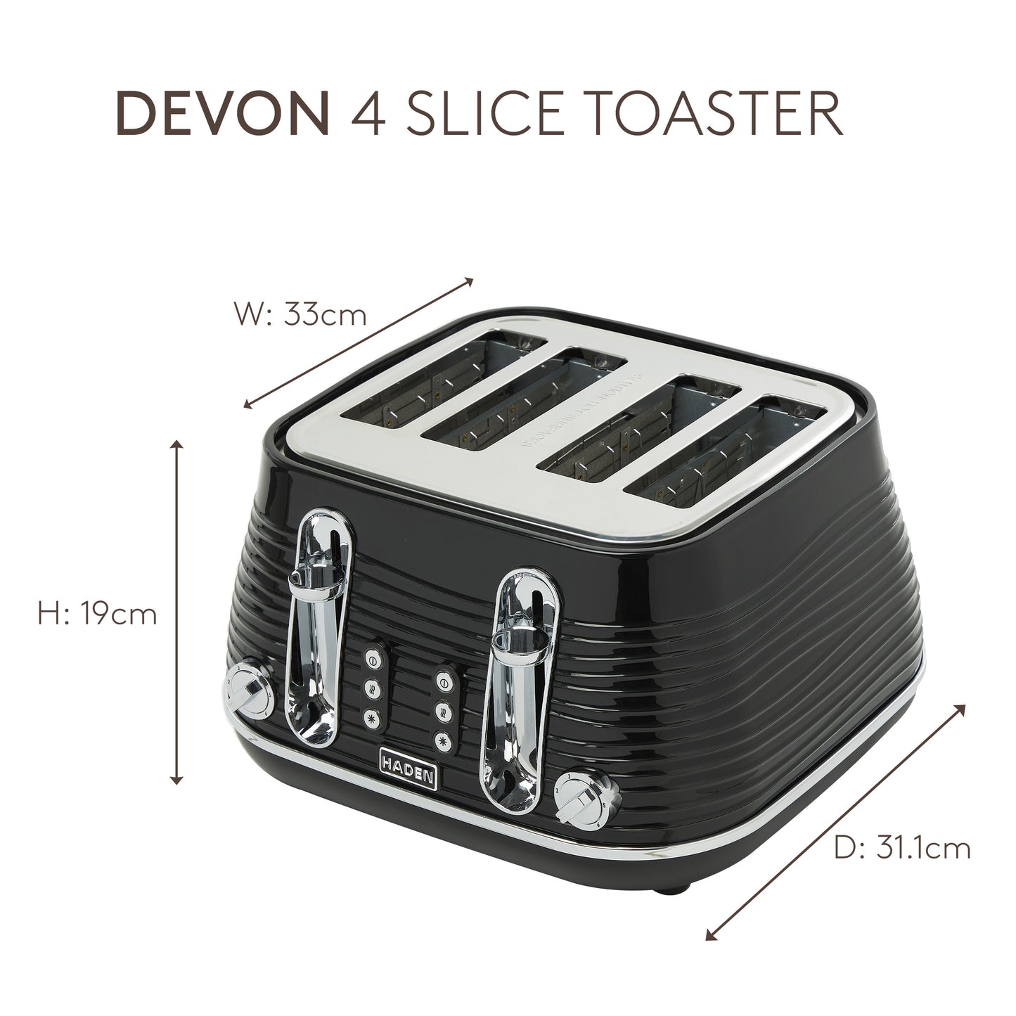 Haden Devon Black 4 Slice Toaster Toasters Haden