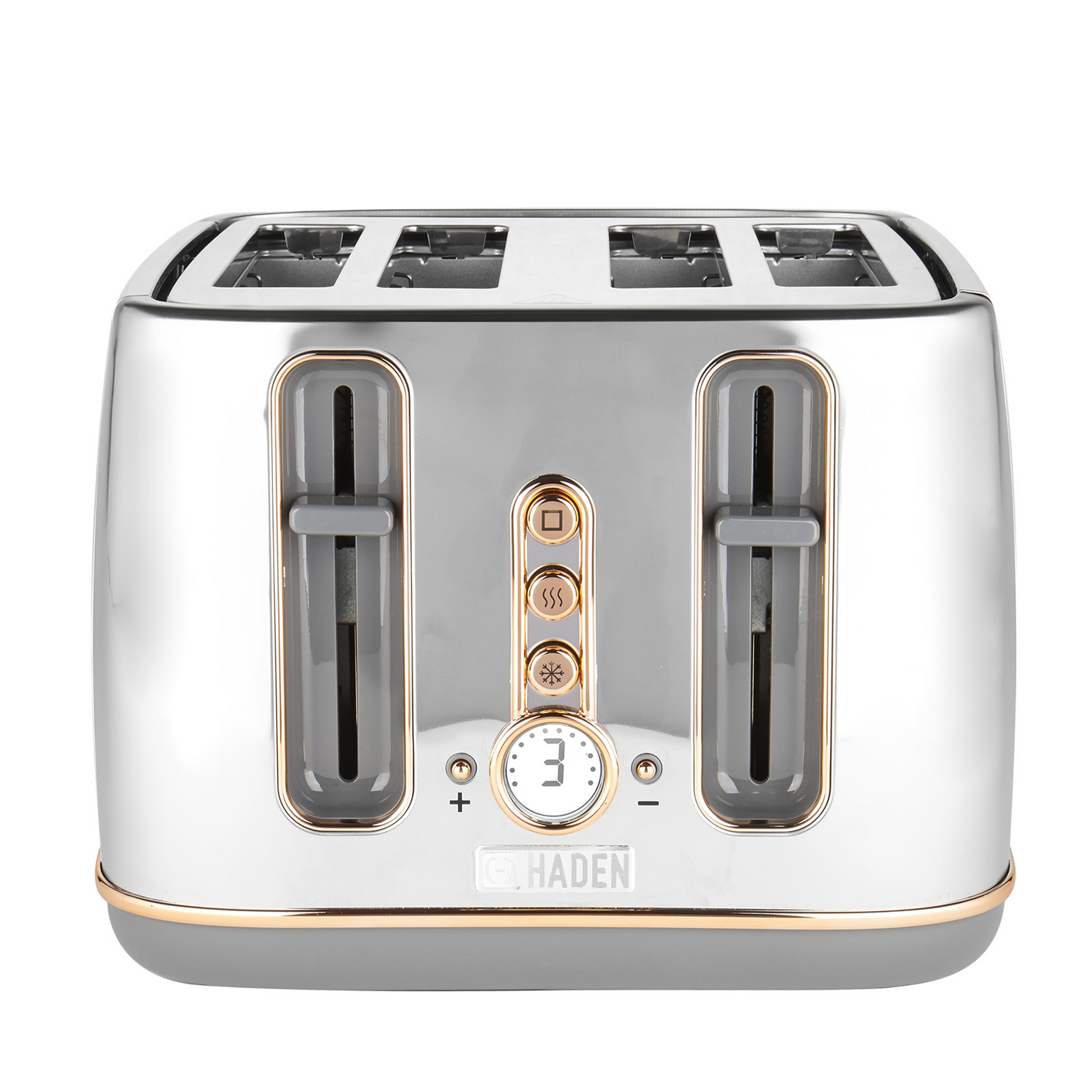 Haden Dorchester Chrome & Rose Gold 4 Slice Toaster Toasters Haden