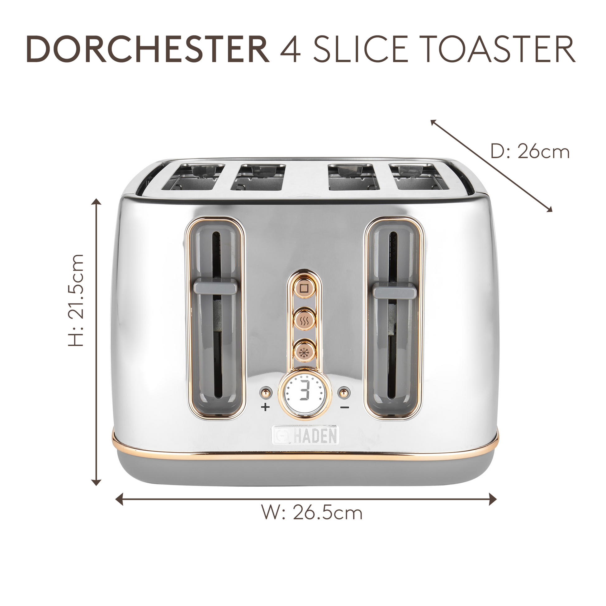 Haden Dorchester Chrome & Rose Gold 4 Slice Toaster Toasters Haden