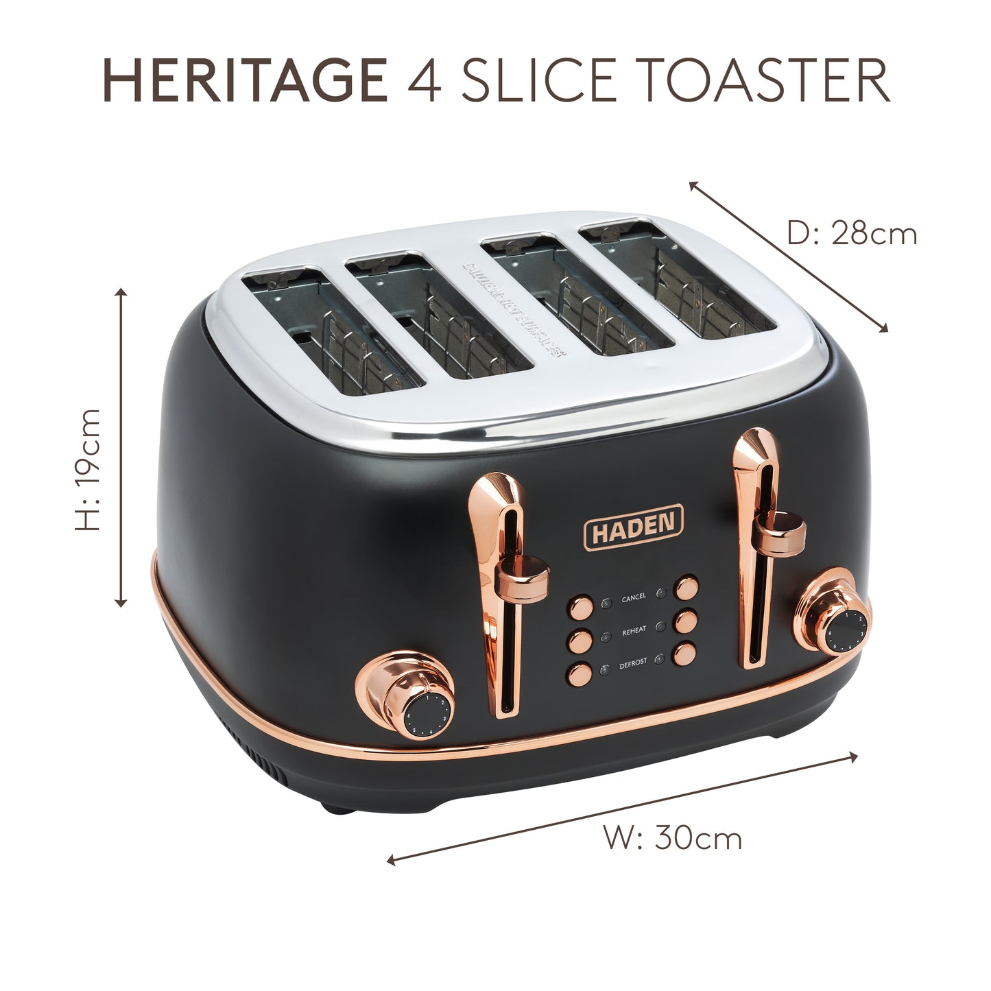 Haden Heritage Black & Copper 4 Slice Toaster Kitchen Haden