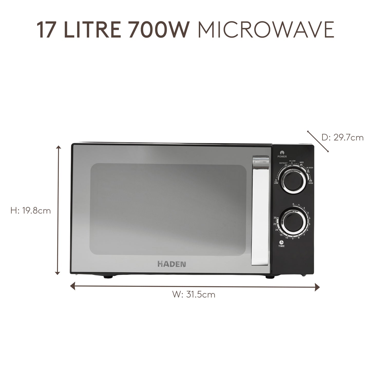 Haden 20L 800W Black Microwave Haden