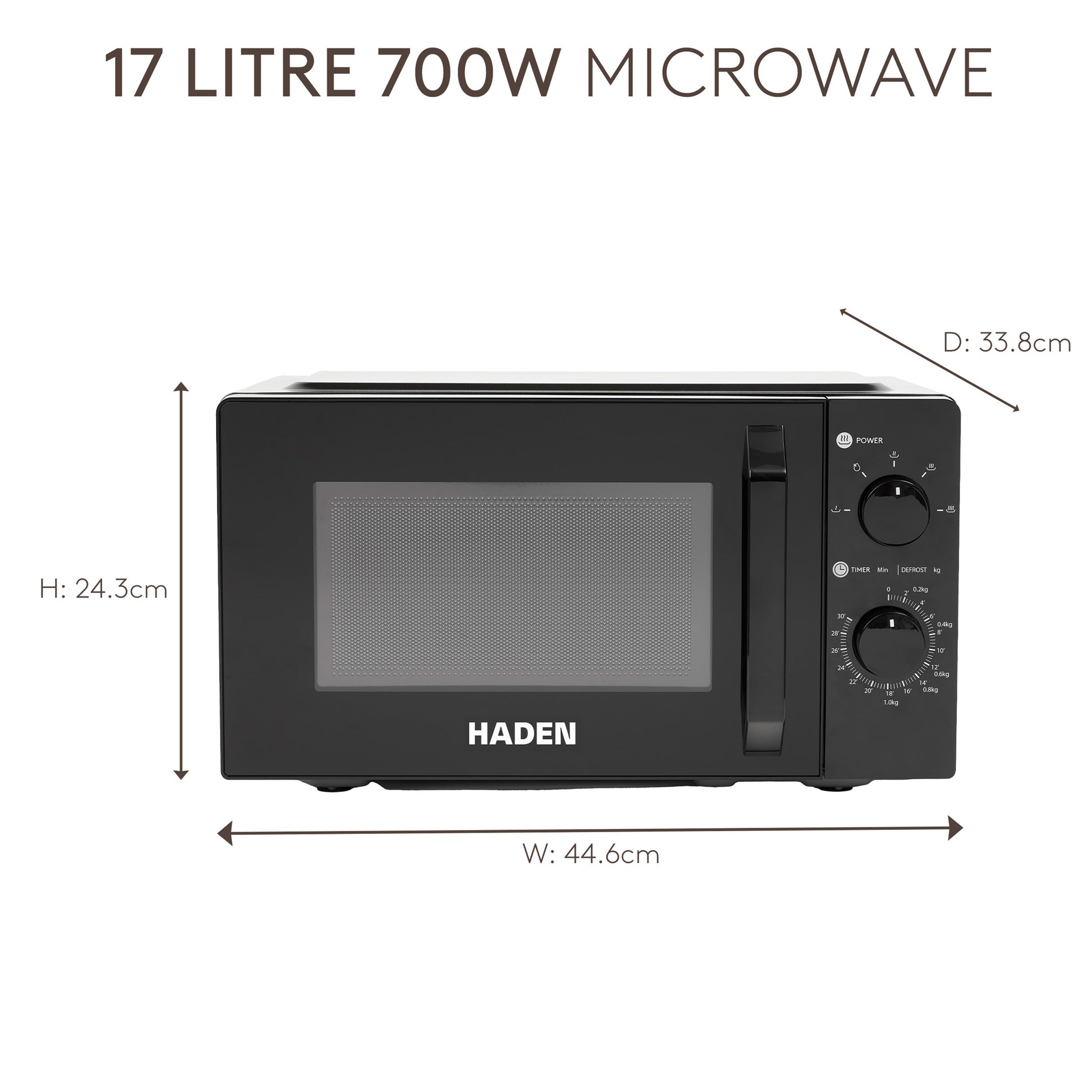 Haden 17L Manual 700W Microwave with Glass Door Black Haden
