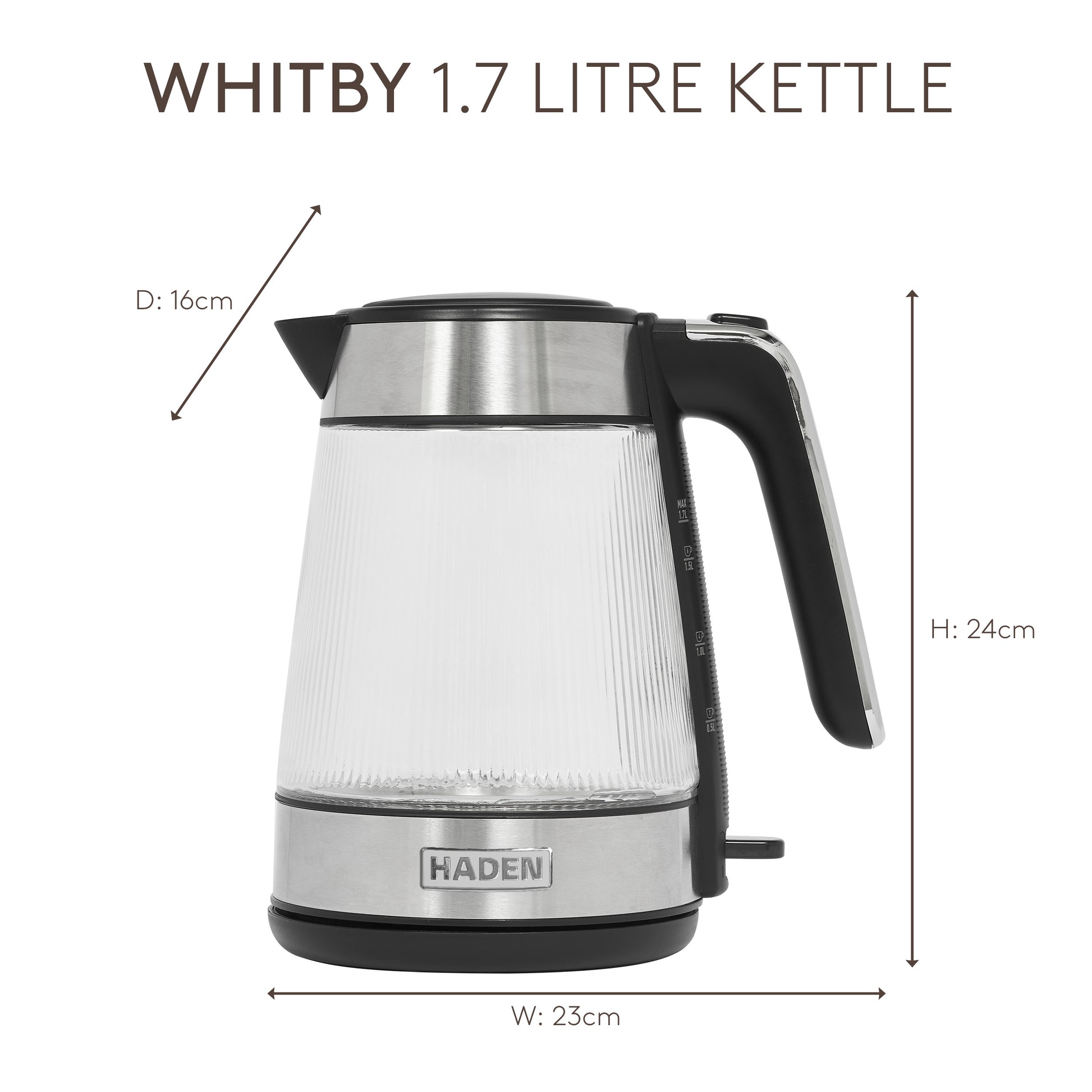 Haden Whitby 1.7L Ribbed Glass Kettle Electric Kettles Haden