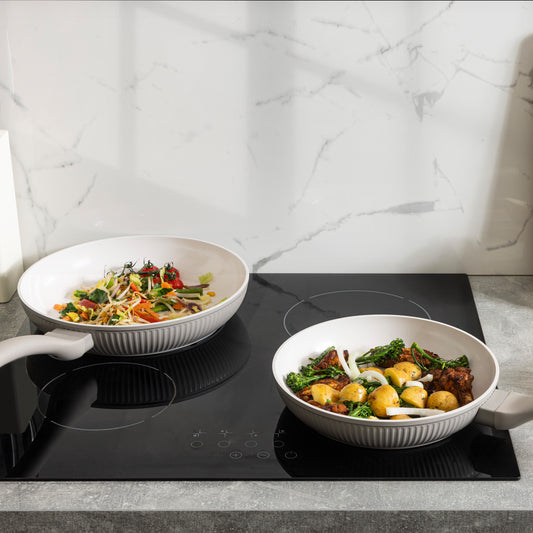 28cm Ribbed Frying Pan in Putty Kitchen Sabichi Homewares