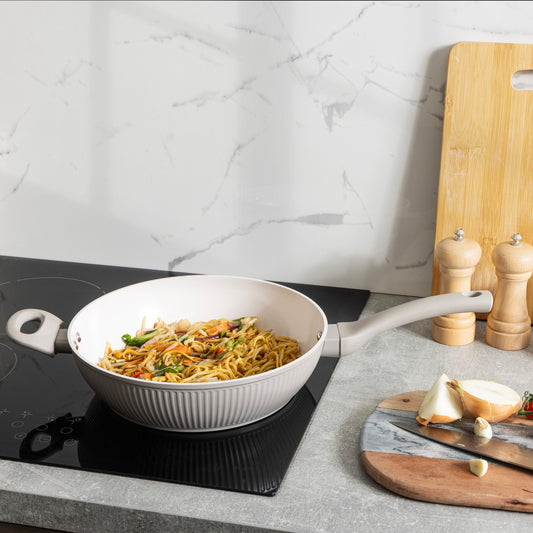 28cm Ribbed Sauté Pan in Putty Kitchen Sabichi Homewares