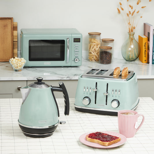Haden Cotswold Bundle Kettle + Toaster + Microwave – Sage Bundle Haden