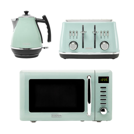 Haden Cotswold Bundle Kettle + Toaster + Microwave – Sage Bundle Haden