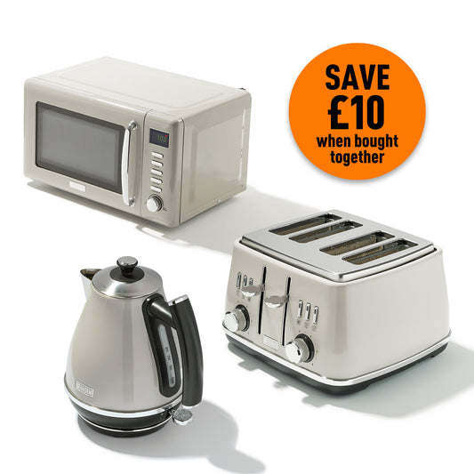 Haden Cotswold Bundle Kettle + Toaster + Microwave – Putty