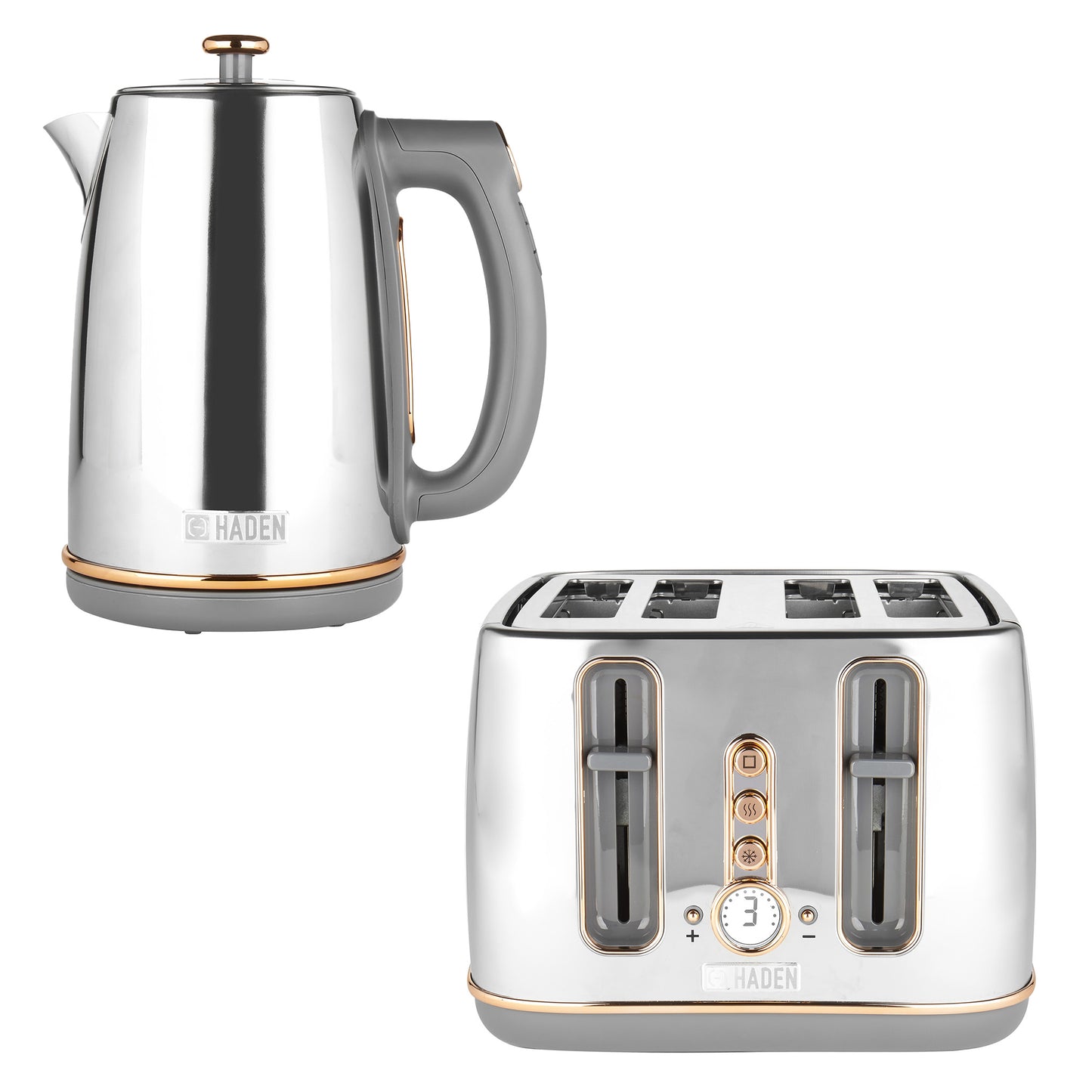Haden Dorchester Bundle Kettle + Toaster - Chrome & Rose Gold Bundle Haden