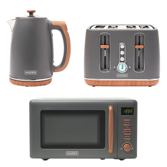 Haden Dorchester Bundle Kettle + Toaster + Microwave - Grey Bundle Haden