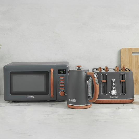 Haden Dorchester Bundle Kettle + Toaster + Microwave - Grey Bundle Haden