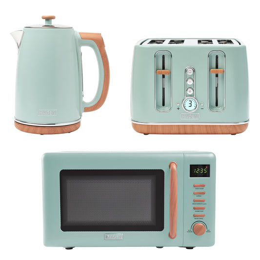 Haden Dorchester Bundle Kettle + Toaster + Microwave - Sage Bundle Haden