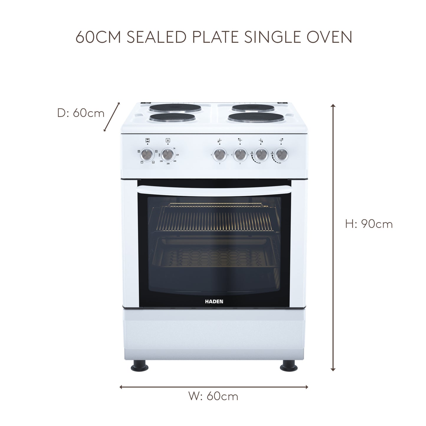 HE61SW 60cm Sealed Plate Single Oven Cookers Haden