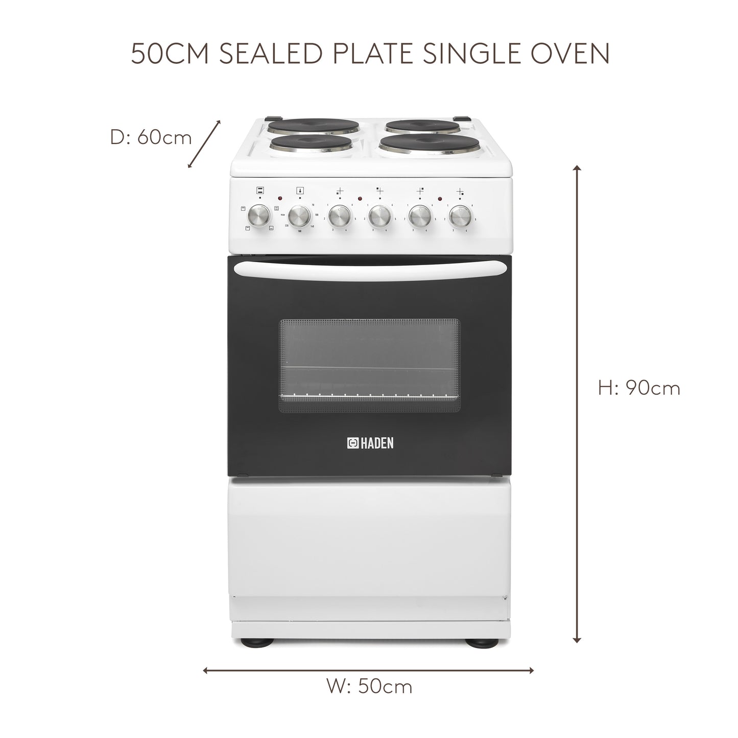 HES050W 50cm Sealed Plate Single Oven Cookers Haden