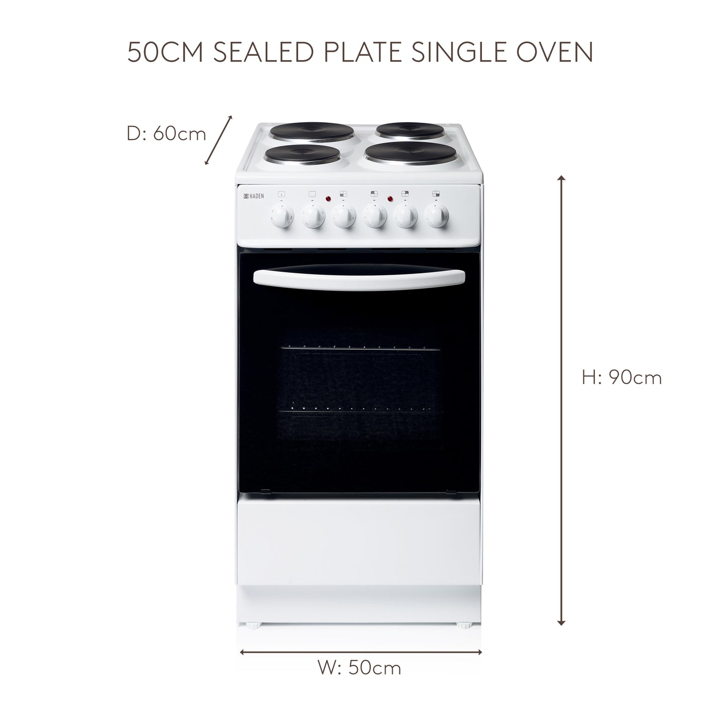 HES50W 50cm Sealed Plate Single Oven Cookers Haden