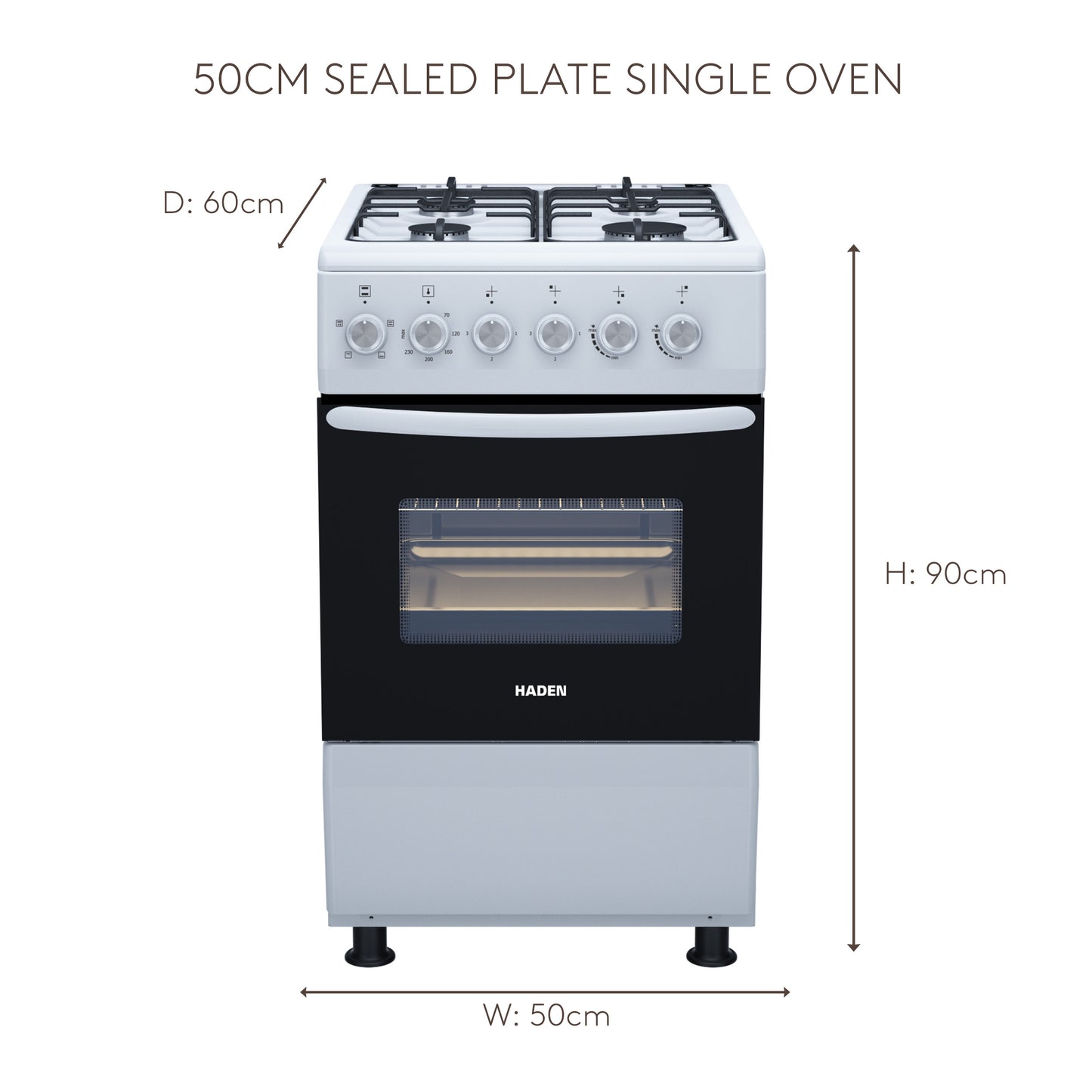 HG51SW 50cm Single Gas Oven Cookers Haden