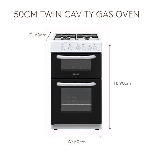 HGTC51W 50cm Twin Cavity Gas Oven Cookers Haden