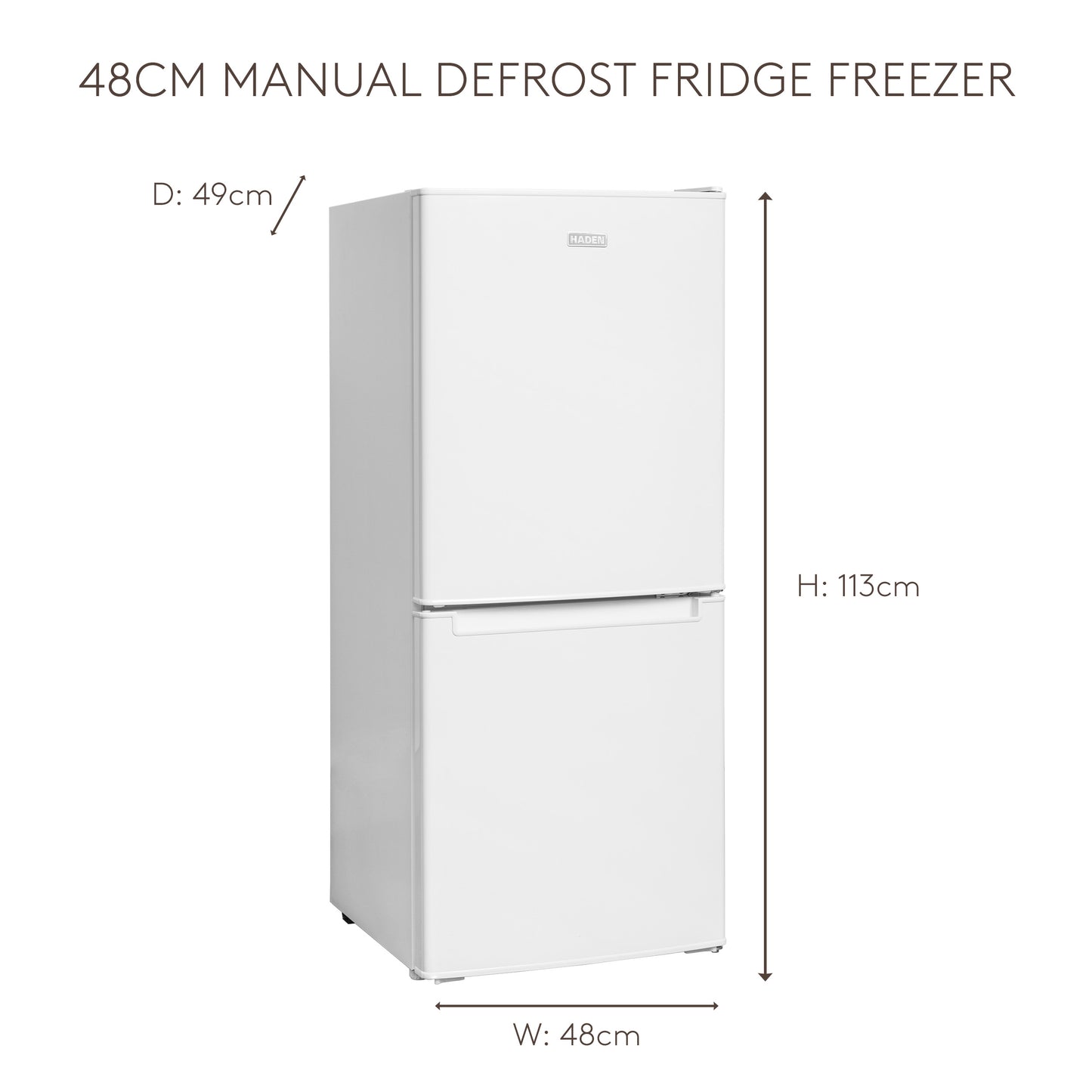 HK113W 48cm Manual Defrost Fridge Freezer Refrigerators Haden