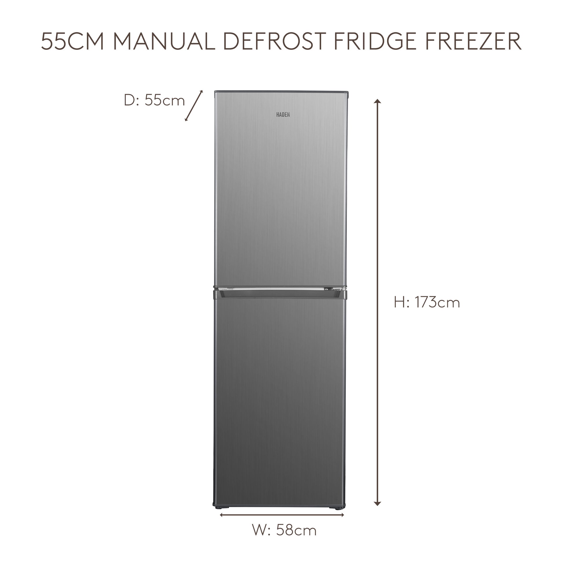 HK240IX 55cm Manual Defrost Fridge Freezer - Inox Refrigerators Haden