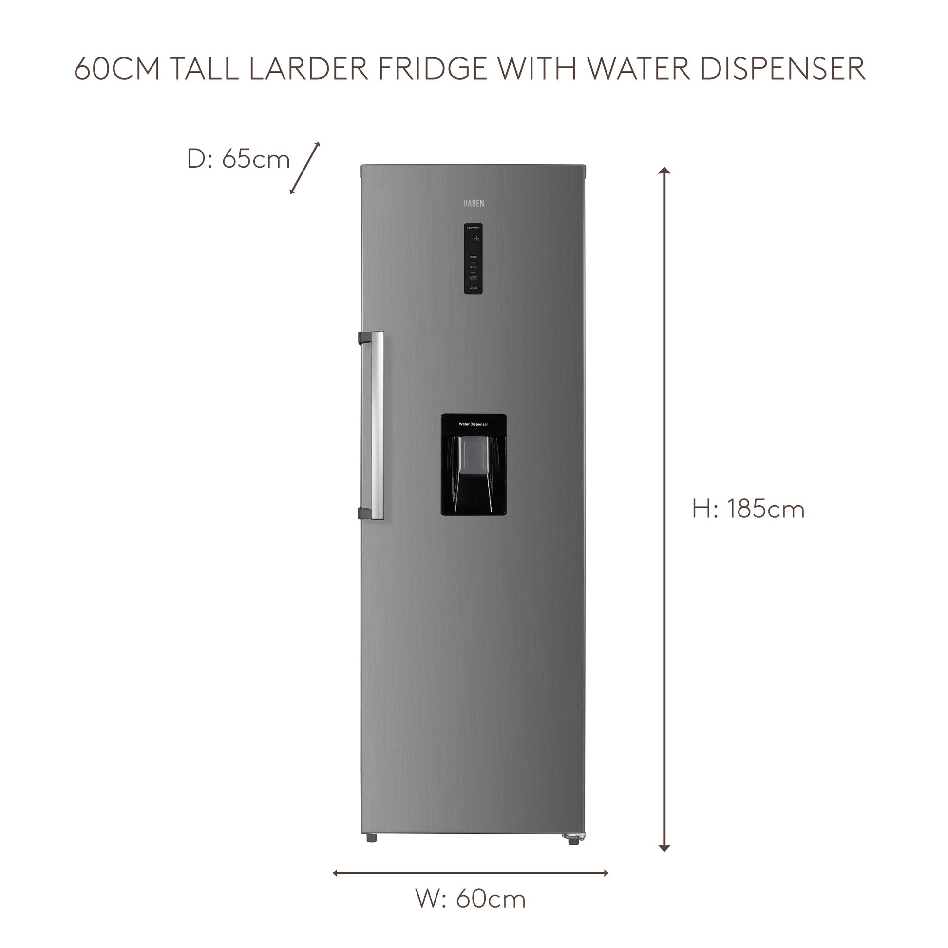 HL356IX 60cm Tall Larder Fridge With Water Dispenser - Inox Refrigerators Haden