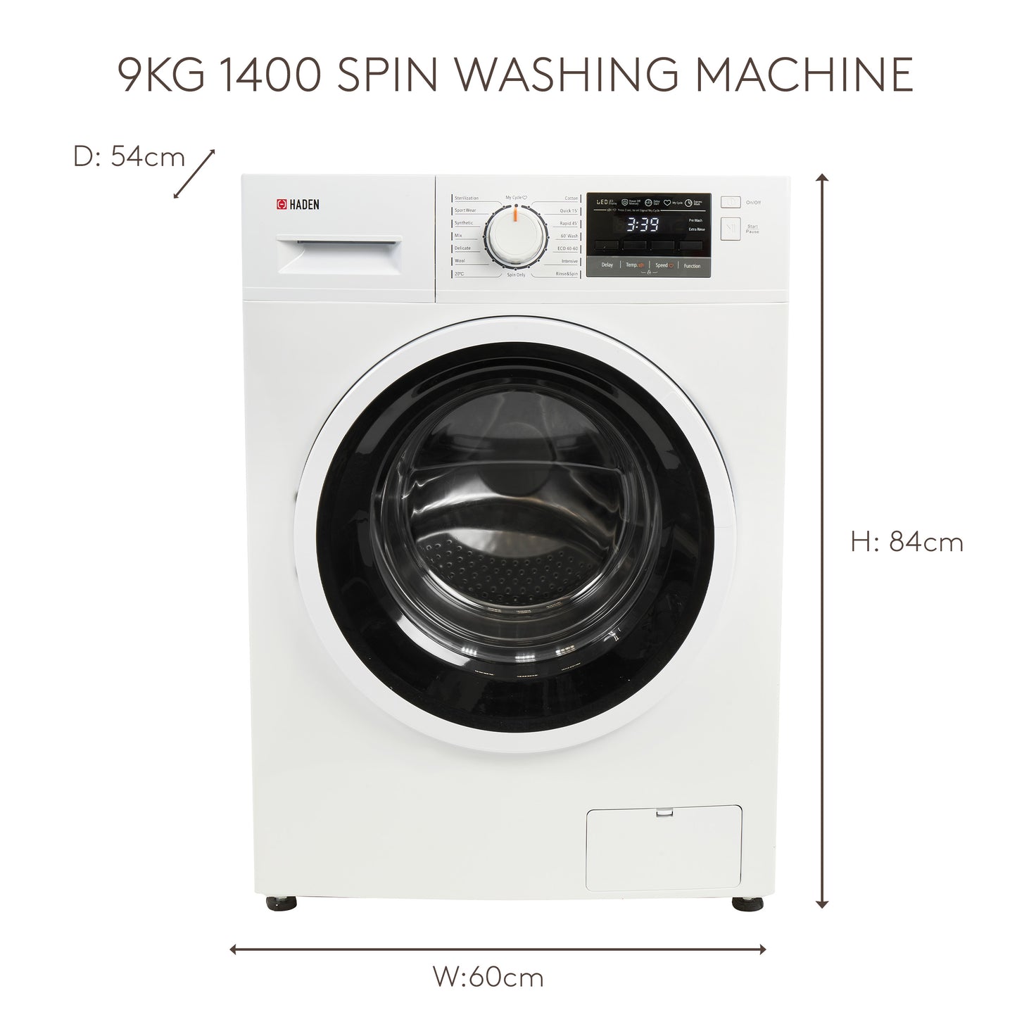 HW9140W 9kg 1400 Spin Washing Machine Laundry Haden