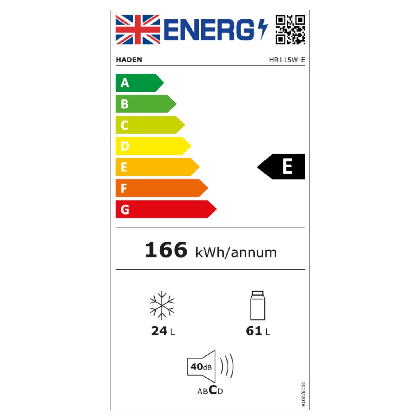 HR115W-E 48cm Under Counter Fridge Freezer Refrigerators Haden