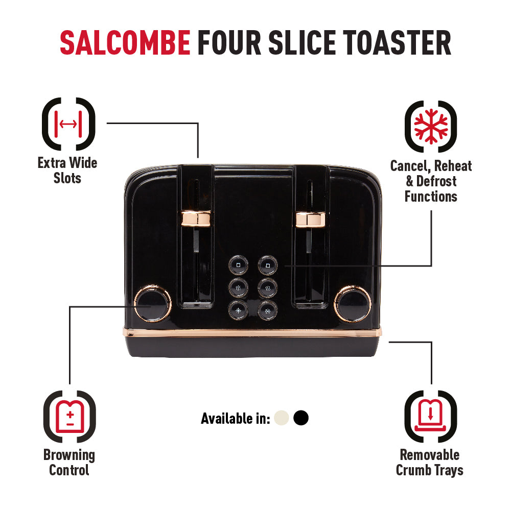 Haden Salcombe Black and Copper 4 Slice Toaster