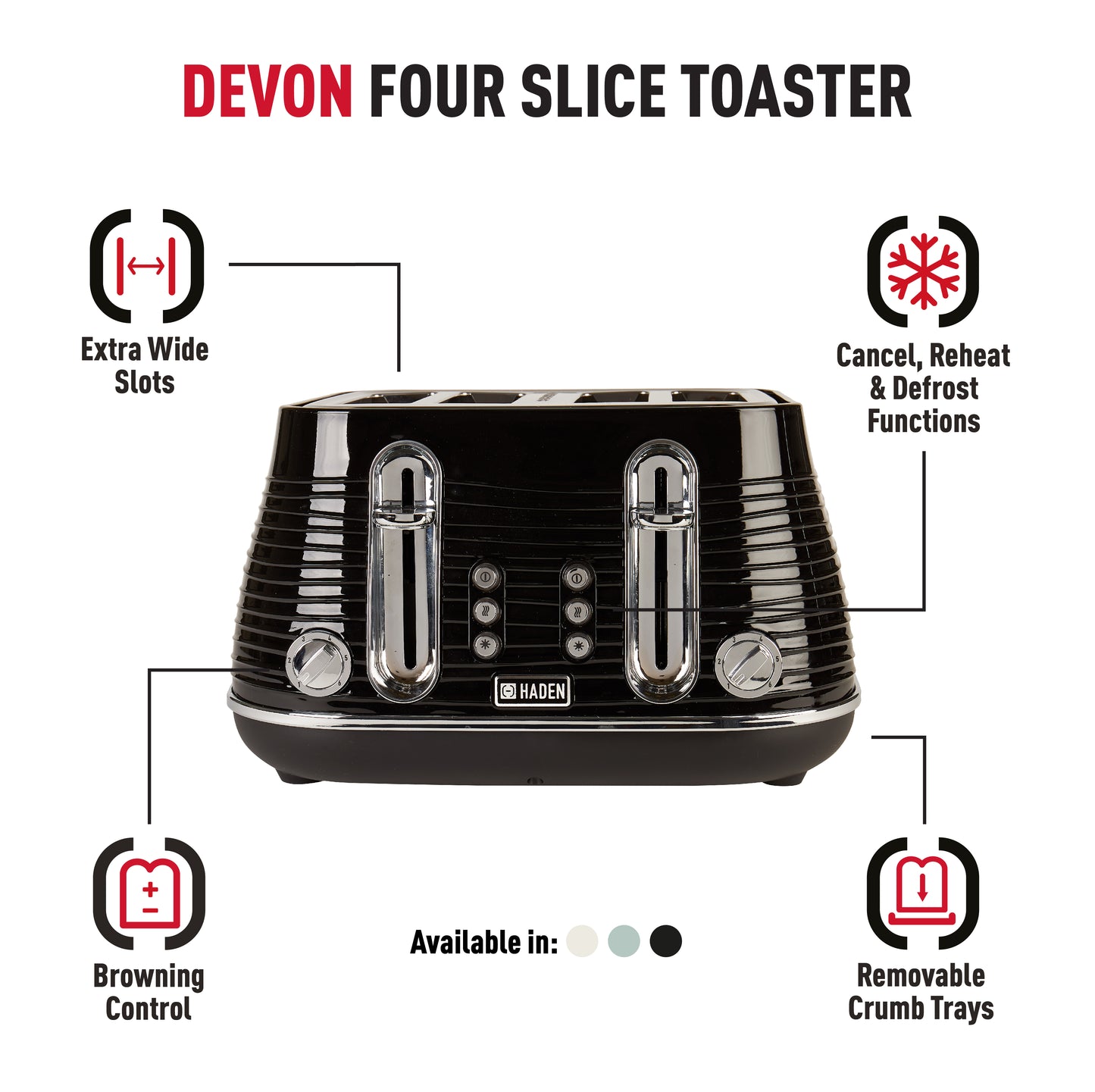 Haden Devon Black 4 Slice Toaster