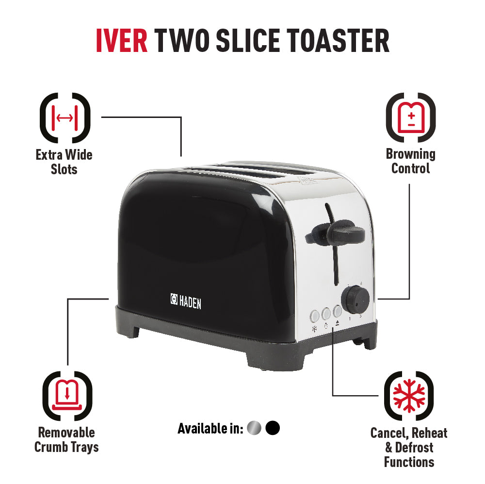 Haden Iver Black 2 Slice Toaster