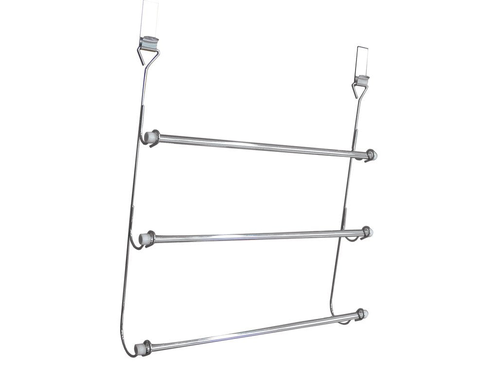 3 Tier Chrome Over Door Towel Rail Rack Hanger Holder Bathroom