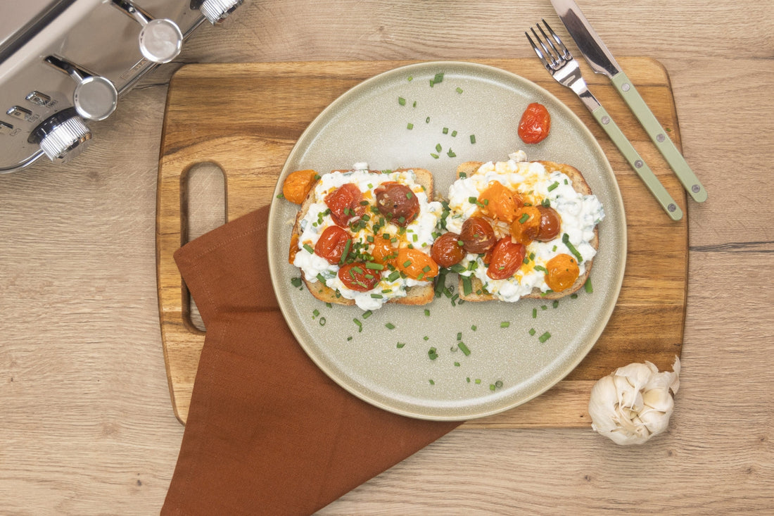 Herby Cottage Cheese Toast With Air Fryer Roasted Tomatoes