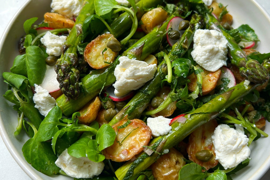 Crispy Potato and Asparagus Salad with Mint & Ricotta