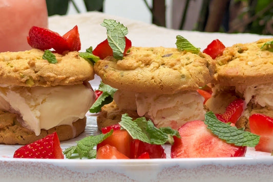 Strawberry Ice-cream & White Chocolate Pistachio Cookie Sandwiches