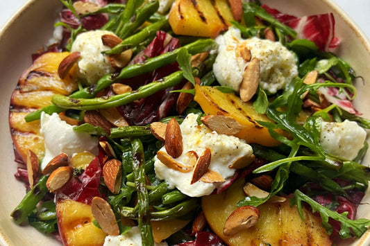 Grilled Green Bean, Peach & Mozzarella Salad