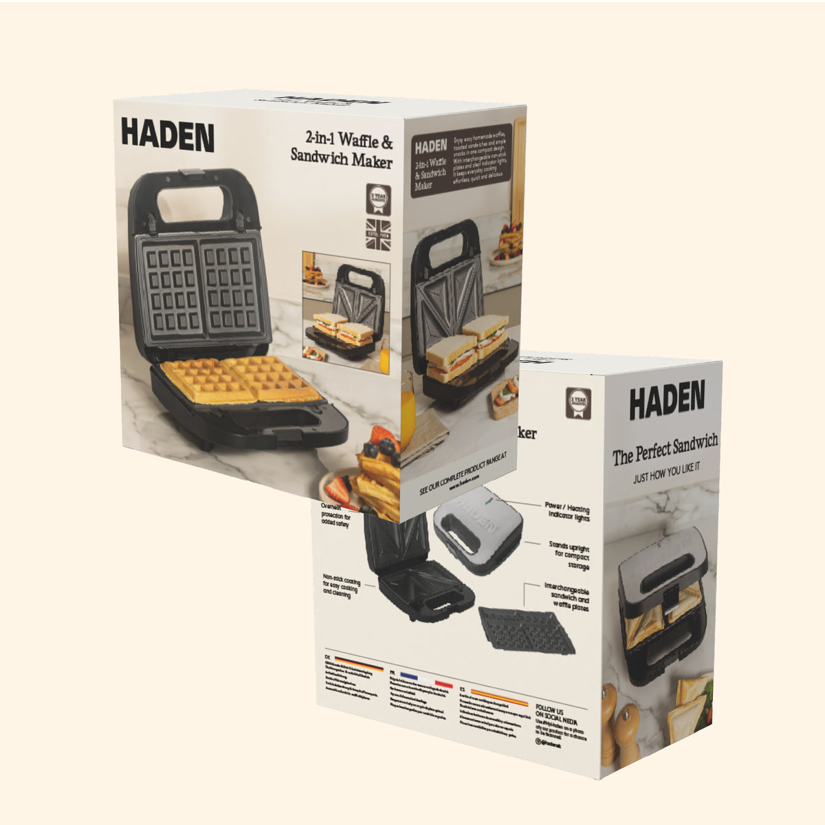 Haden 2-in-1 Sandwich & Waffle Maker Sandwich Maker Haden