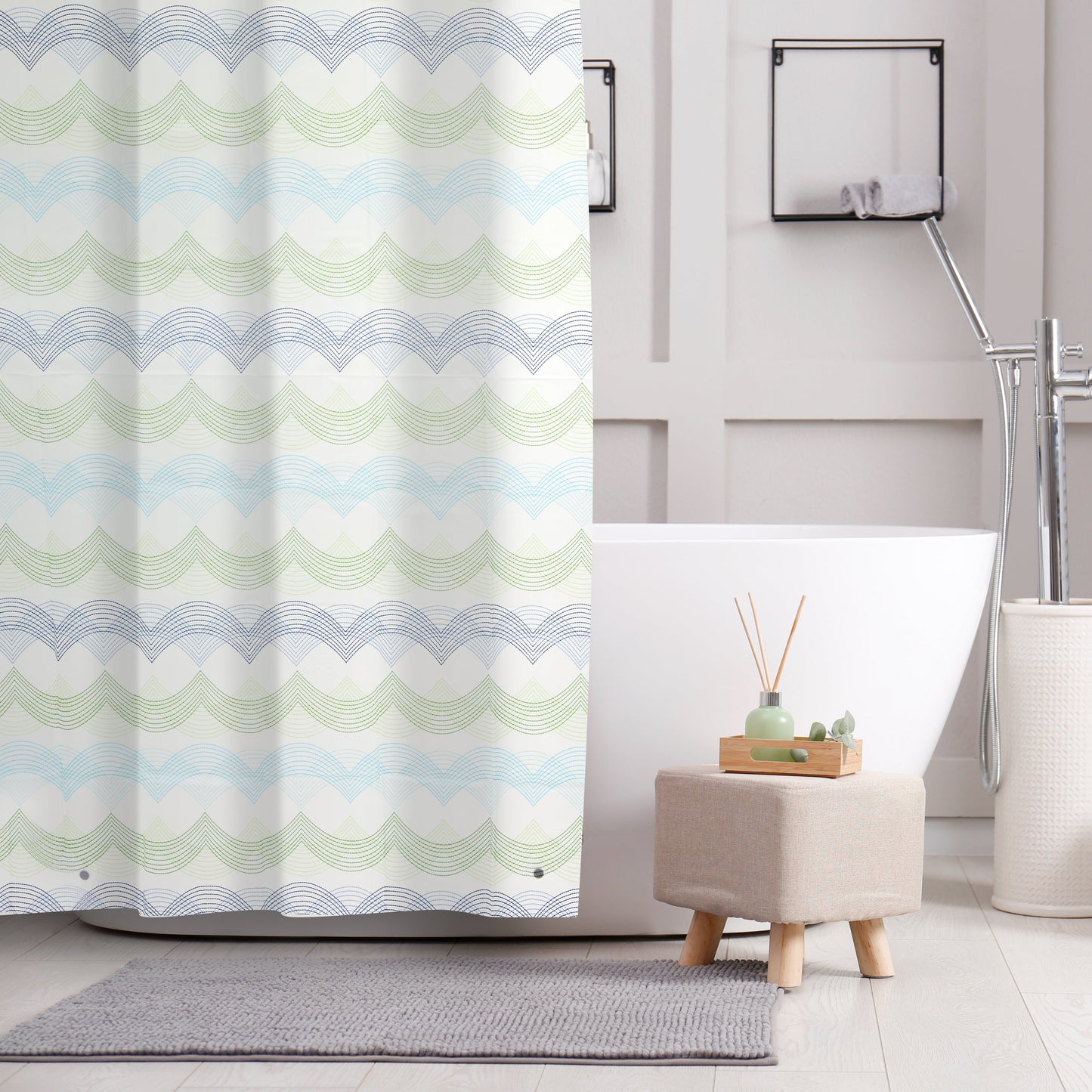 Waves PEVA Shower Curtain Bathroom Sabichi Homewares Ltd