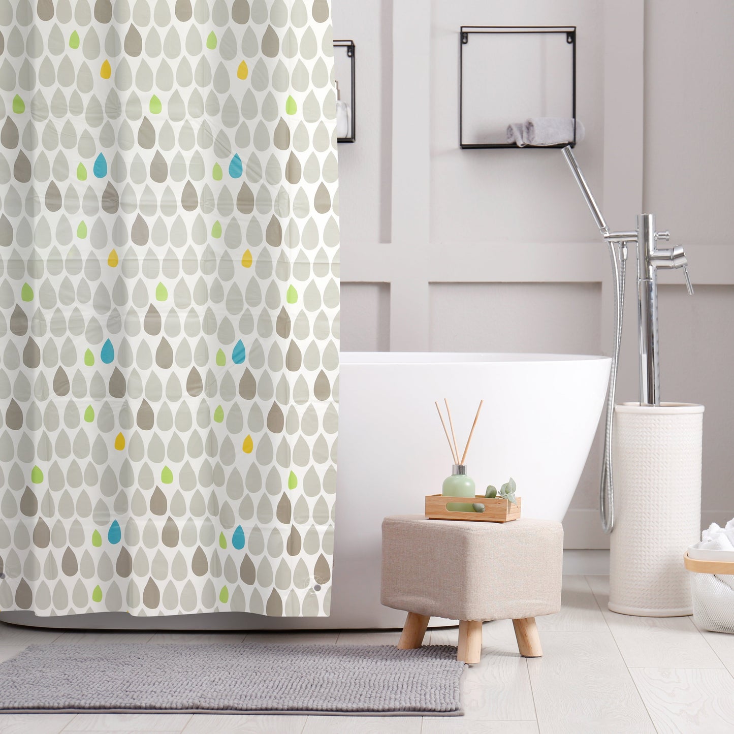 Rain Drops PEVA Shower Curtain Bathroom Sabichi Homewares Ltd