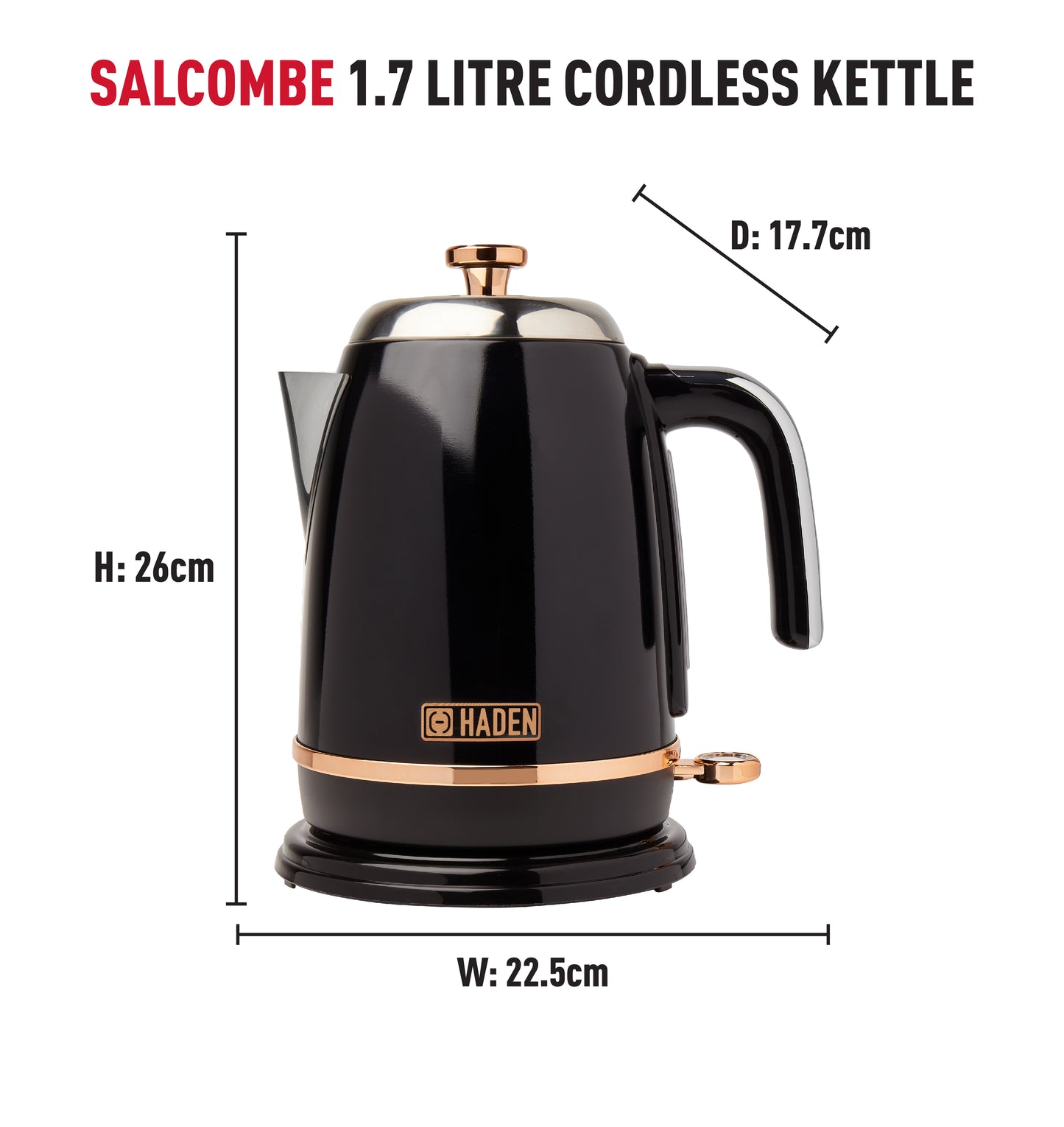 Haden Salcombe Black and Copper Kettle Electric Kettles Haden