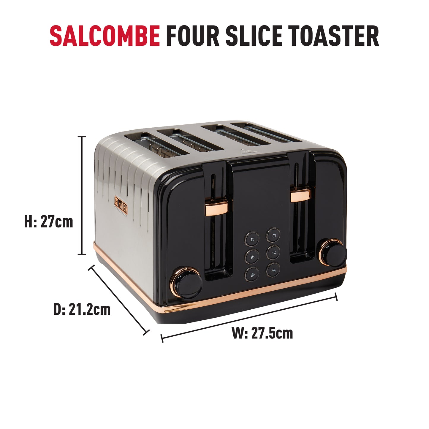 Haden Salcombe Black and Copper 4 Slice Toaster Toasters Haden