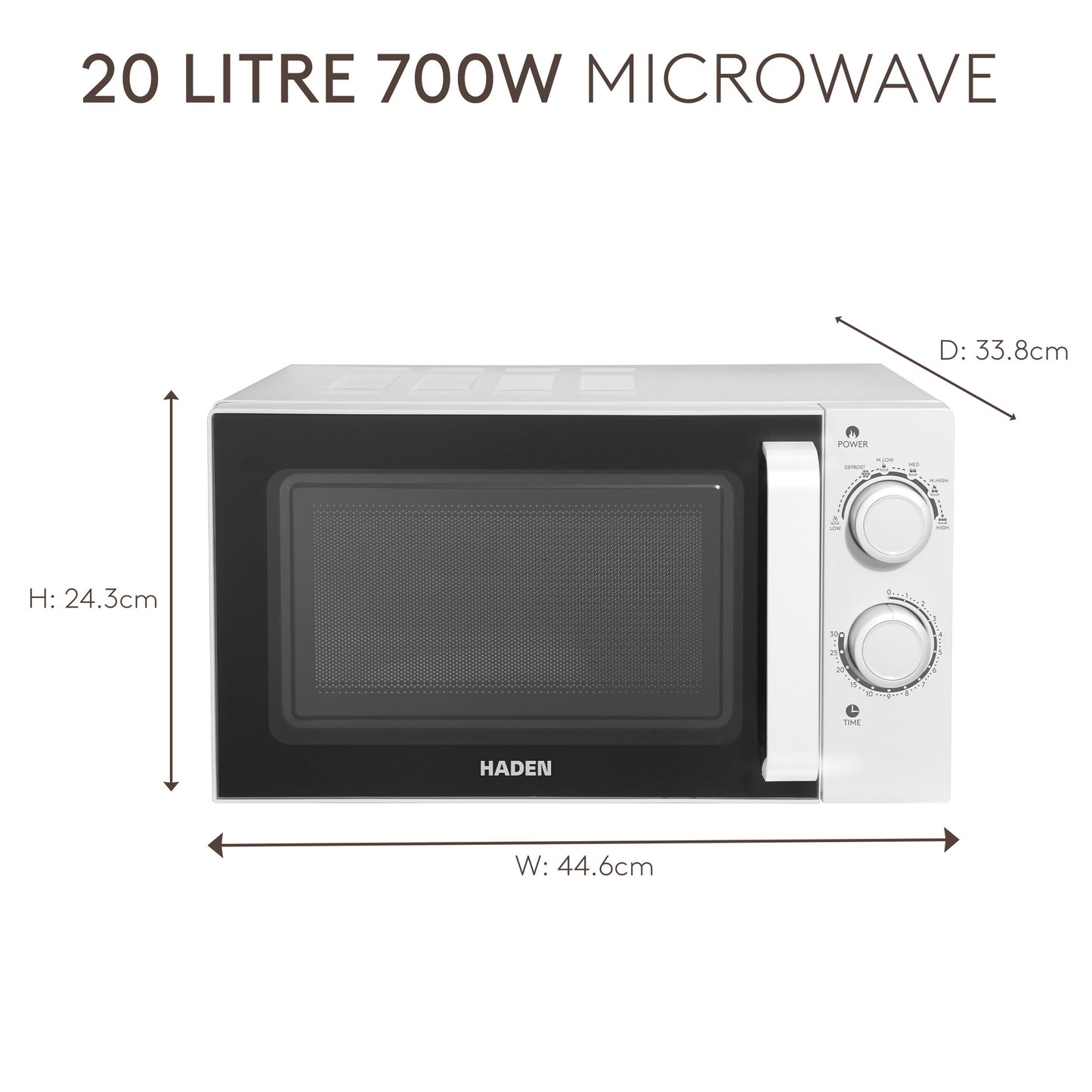 Haden 20L White Stainless Steel Interior Microwave Microwave Ovens Haden