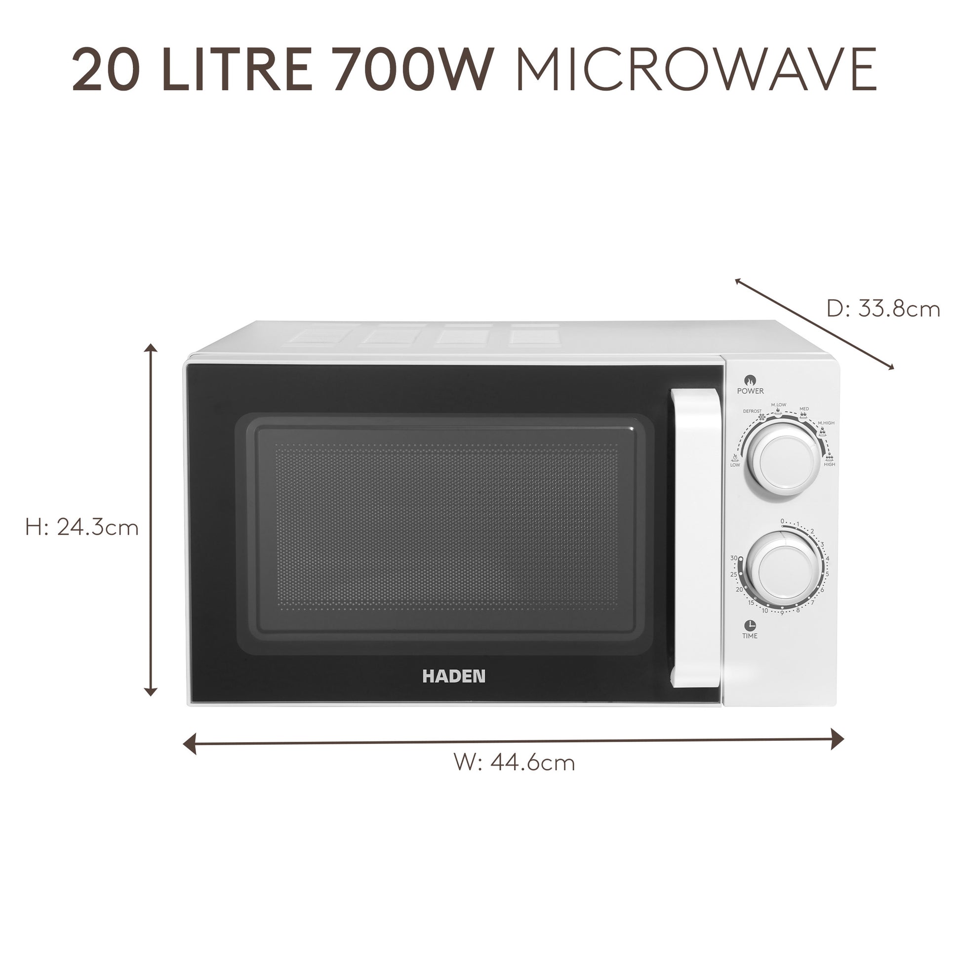 Haden 20L White Stainless Steel Interior Microwave Microwave Ovens Haden