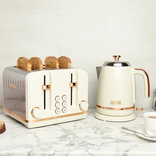 Salcombe Cream & Copper Bundle Kettle + Toaster Bundle Haden
