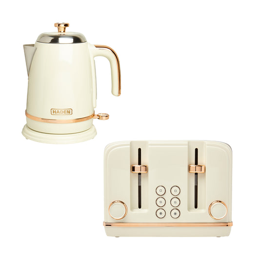 Salcombe Cream & Copper Bundle Kettle + Toaster Bundle Haden
