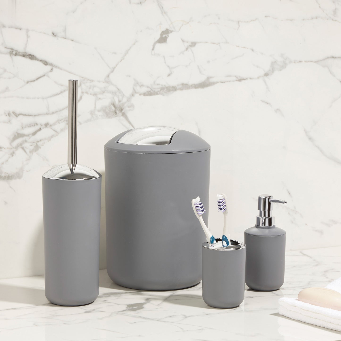 Essentials Slate Grey Bathroom Accessory Set Bathroom Sabichi Homewares Ltd